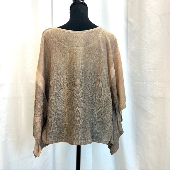 SEDUCTION cream gray animal snake print webbed sleeve shimmering blouse Sz M🇨🇦 - Picture 5 of 10